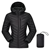 CAMEL CROWN Women's Hooded Down Jackets Quilted Lightweight Puffer Coat Packable Jacket Outdoor Recreation Outerwear Black L