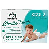 Amazon Brand - Mama Bear Gentle Touch Diapers, Hypoallergenic, Size 2, 184 Count (4 packs of 46), White