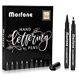 Morfone 10 Size Hand Lettering Pens Calligraphy Brush Pens Black Ink Markers Set Art Kit for Beginners, Hand Writing, Drawing, Sketching, Journaling, Illustrations