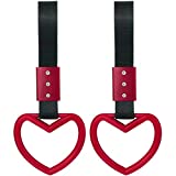 2 Pieces Jdm Tsurikawa Rings Heart-shaped Car Handle Straps Drift Charm Rear Bumper Warning Ring Decor Subway Bus Tsurikawa Broken Heart Handle for Car Interior Exterior Decor (Red)