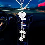 AEEIX Bling White Heart Diamond Car Accessories,Crystal Car Rear View Mirror Charms Car Decoration Decor,Lucky Hanging Interior Ornament Pendant Sun Catch