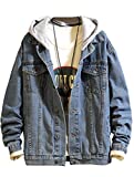Lavnis Men's Denim Hoodie Jacket Casual Slim Fit Button Down Jeans Coat Style 2 Blue XL