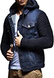 Leif Nelson LN5240 Men's Casual Denim Jacket with Knitted Sleeves; Size XXL, Blue