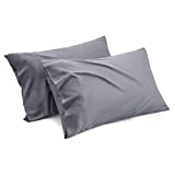 Bedsure Bamboo Pillow Cases Queen Size Set of 2 - Grey Cooling Silk Pillowcases 2 Pack with Envelope Closure, Cool and Breathable Pillow Case, 20x30 inches