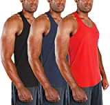 DEVOPS 3 Pack Men's Y-Back Dri Fit Muscle Gym Workout Tank Top (Large, Black/Charcoal/Red)