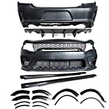 IKON MOTORSPORTS, Whole Kits Compatible With 2015-2022 Dodge Charger, Widebody Style Front Rear Bumper Grille Side Skirts Fender Flare IKON Style Carbon Fiber Look Diffuser Whole Bodykits