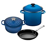 Le Creuset 5-Piece Oven and Stovetop Cookware Bundle with 4-1/2 QT Round Dutch Oven, Le Creuset 8 QT Covered Stockpot, and Le Creuset 10" Toughened Nonstick Pro Fry Pan - Marseille