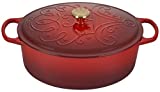 Le Creuset Noel Collection: Signature Cast Iron Oval Dutch Oven, 6.75 qt, Cerise Applique w/Gold Knob