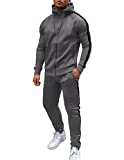 COOFANDY Mens Casual Tracksuit 2 Pieces Hooded Sweatshirt Jackets Long Sleeve Full-Zip Running Jogging Athletic Sweat Suits (Grey L)