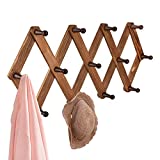 Homode Vintage Wood Expandable Peg Rack- Multi-Purpose Accordion Wall Hangers with 13 Hooks for Hats, Coat, Mugs, Scarf, Jewelry Storage