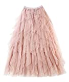 Femiserah Women's Long Rainbow A Line Tulle Tutu Skirts Tiered Skirt Petticoat (Tulle Pink)