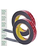 2 Pack 3M 1 Inch Width 15 Ft Length VHB Tape 5952 Black Waterproof Foam Tape Heavy Duty Multipurpose Double Sided Tape for LED Strip Lights, Home Decor, Car, Office Décor