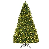 Goplus 7.5FT Pre-Lit Artificial Christmas Tree, Premium Hinged Spruce Tree, with LED Lights and Metal Stand, Easy Assemble, Perfect Xmas Decor for Home, Office and School