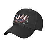 FU46 Hat Adjustable Unisex Baseball Cap Leightweight Classic Trucker Hat with Flag & Eagle Design (Black, OneSize)