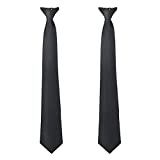 ASTER 2pc Black Tie Mens Clip on Ties Solid Uniform Pre-tied Adjustable Neck Strap Tie for Wedding Graduation School Uniforms