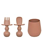 Tooshka Silicone Baby Utensils & Tiny Cup (Terra Cotta) - Bpa Free - Baby Led Weaning - Baby Spoon, Fork & Training Cup for 6 Months+ Anti-Choke Baby Feeding Supplies (Terra Cotta)