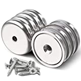 DIYMAG Neodymium Magnets with Hole, 100LBS Heavy Duty Round Base Cup Magnets for Wall, Rare Earth Magnets with Countersunk Hole and Stainless Screws for Hanging, Office, Craft-Dia 1.26 inch-Pack of 8