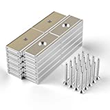 THCMAG Neodymium Rectangular Pot Magnets-35 lbs Pulling Force - 30x13.5x5mm Pack of 20 with Countersunk Hole,Mounting Screws,Strong,Industrial Strength Rare Earth Magnets for Home,Kitchen,Workplace