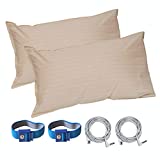 LandKissing Grounding Pillow Case (2 Sets) (Size 31"x20") Beige with 2 Straight Cords and 2 Wrist Band - Reduce Inflammation, Improve Sleep and Anxiety, Potential EMF and ESD Protection