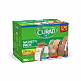 Curad Assorted Bandages Variety Pack 300 Pieces, Including Antibacterial, Heavy Duty, Fabric, and Waterproof Bandages