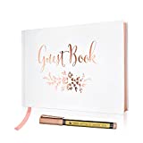 J&A Homes Wedding Guest Book – Polaroid Album Photo Guestbook Registry Sign-in with Gold Foil & Gilded Edges – White Hardbound Book with Bookmark – 9” x 6” Small Rose Gold (100 Pages)