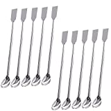 TIHOOD 10PCS 2 in 1 Stainless Steel Lab Spoon Spatula/Laboratory Sampling Spoon Mixing Spatula