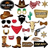 26 Pieces West Cowboy Photo Booth Props Kit, Western Party Decorations Selfie Props for Western Cowboy Theme Party Favors Supplies