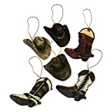 River's Edge Products Western Cowboy Christmas Ornaments, 6 Assorted Poly Resin