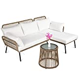 Best Choice Products Outdoor Rope Woven Sectional Patio Furniture L-Shaped Conversation Sofa Set for Backyard, Porch w/Thick Cushions, Detachable Lounger, Side Table - White