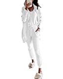 Womens 3 Piece Lounge Pajamas Sets Cami Tank Top & Soft Pants and coat Waffle Knit Loungewear White