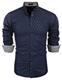 COOFANDY Men's Slim Fit Dress Shirt Long Sleeve Business Plaid Button Down Collar Shirt (M, Navy Blue)