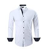 Alex Vando Mens Dress Shirts Regular Fit Long Sleeve Men Button Down Shirt,White,Large