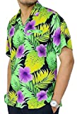 LA LEELA Men's Hibiscus Flower Beach Camp Short Sleeve Hawaiian Shirt XXL Violet_W335