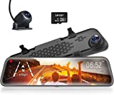 WOLFBOX G840S 12" 4K Mirror Dash Cam Backup Camera, 2160P Full HD Smart Rearview Mirror for Cars & Trucks, Front and Rear View Dual Cameras, Night Vision, Parking Assistance, Free 32GB Card & GPS
