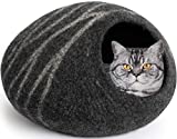 MEOWFIA Premium Felt Cat Bed Cave - Handmade 100% Merino Wool Bed for Cats and Kittens (Dark Shades) (Large, Dark Grey)