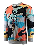 SCREENSHOT-F11076 Mens Urban Hip Hop Fleece Pullover Top - I-Screen Cone Cartoon Animatin Camo Crew Neck Streetwear Sweatshirt-H.Grey-Large