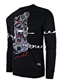 SCREENSHOT-F1122 Mens Urban Hip Hop Premium Fleece - Head Lifting Paisley Cartoon Teddy Bear Crew Neck Streetwear Sweatshirt-Bk/Bk-Large