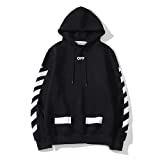 KINYBABY Unisex Adults Fashion Off Striped Arrow Hoodie Sweatshirt Hip Hop Pullover Sweater Shirt Trendy Hooded Top (Black,L,Large)