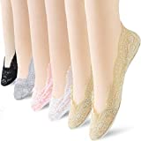 6 Pairs No Show Socks Lace Women No Show Liner Socks Womens No Show Socks, Thin Low Cut Casual Socks Non Slip(Assorted 2)