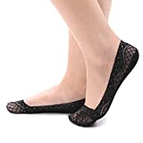 Flammi Women's 4 Pairs Low Cut Lace No Show Liner Socks Cotton Bottom Non Slip (Black)