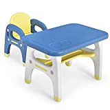 Costzon Kids Table and Chair Set w/Montessori Toys, Kids Activity Table w/Storage Shelf, Building Blocks, Cute Dinosaur Shape Chair, Easy to Clean, Preschool, Kindergarten, Toddler Table & Chair Set