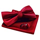 Mens Solid Formal Banded Pre-tied Bow Ties Set-Wine Red