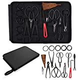 POWERENG Bonsai Tree Pruning Carbon Steel Tool Kit - Pruning Scissors, Bonsai Scissors for Bud & Leaves Trimmer, Carbon Steel Rake - Set of 15