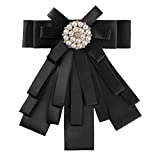Allegra K Women's Pre-tied Pin Neck Tie Ribbon Bowknot Beads Party Bow Brooch One Size Black
