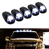 iJDMTOY 5pcs White LED Cab Roof Top Marker Running Lights Compatible With Truck SUV 4x4 (Black Smoked Lens Lamps)