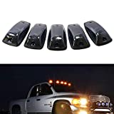 iJDMTOY Smoked Lens Amber LED Cab Roof Marker Running Lamps Compatible With Truck 4x4 SUV, 5-Piece Aerodynamic Low Profile Roof Running Light Set