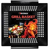 Kona Best Vegetable Grill Basket - Safe/Clean Porcelain Enameled BBQ Grilling Basket (Large 12x12x3 inches) for Veggies, Kabobs, Seafood, Meats