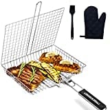 Grill Basket Value Pack, Fish Grill Accessories, Stainless Steel Large Folding Grilling baskets With Handle, Portable Outdoor Camping BBQ Rack for Barbecue Vegetables, Barbeque Griller Cooking Tools