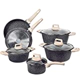 CAROTE Nonstick Granite Cookware Sets, 10 Pcs Pots and Pans Set, Non Stick Stone Kitchen Cookware Set with Frying Pans(Granite, Induction Cookware)