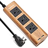 SUPERDANNY Surge Protector Power Strip Wood Grain Desktop Charging Station 10 ft Extension Cord 3 Outlet 2 USB Fire-Retardant with Fastening Cable Tie for iPhone iPad Computer Home Office